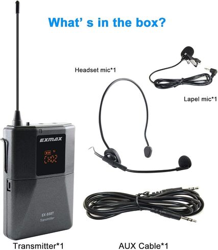 EXMAX EX-938 Wireless Headset Microphone Tour Guide System Interpreter Transmitter Translator in Your Ear for Church Translation Simultaneous Interpretation (UHF-938-SingleTransmitter) in Saudi Arabia