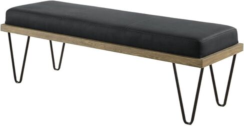 Benjara BM233232 16 x 47.5 x 15.75 in. Leatherette Padded Bench with Hairpin Legs, Gray in Kuwait