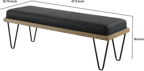 Benjara BM233232 16 x 47.5 x 15.75 in. Leatherette Padded Bench with Hairpin Legs, Gray in Kuwait