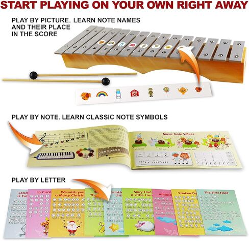 Glockenspiel Xylophone 15 notes - Kids Sheet Music Book - 34 Easy Play Songs for Xylophone in Kuwait