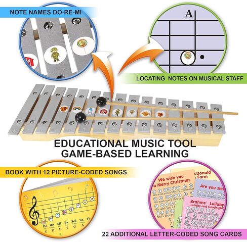 Glockenspiel Xylophone 15 notes - Kids Sheet Music Book - 34 Easy Play Songs for Xylophone in Kuwait