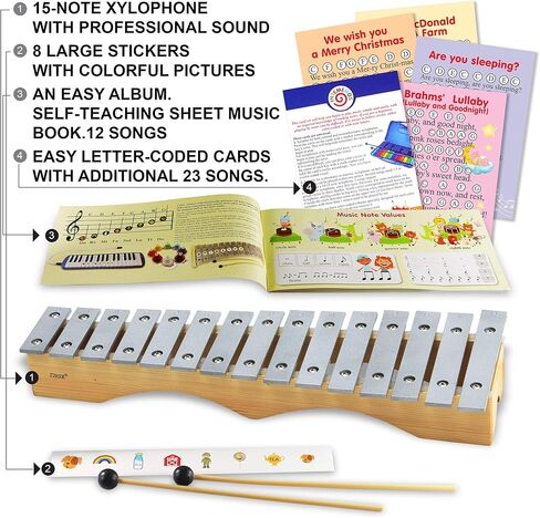 Glockenspiel Xylophone 15 notes - Kids Sheet Music Book - 34 Easy Play Songs for Xylophone in Kuwait