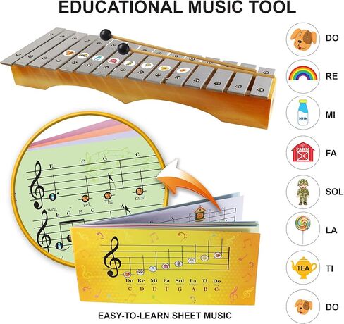 Glockenspiel Xylophone 15 notes - Kids Sheet Music Book - 34 Easy Play Songs for Xylophone in Kuwait