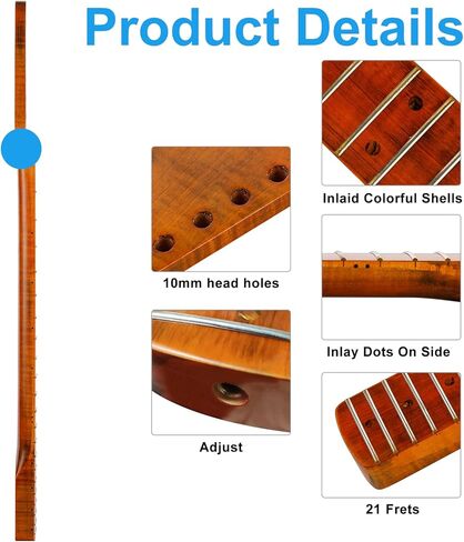 21 Fret ST رقبة جيتار كهربائي من خشب القيقب الكندي، رقبة جيتار كهربائي بني لامع، نصف قطر لوحة الفريتس 14 بوصة، صامولة صناعية in Kuwait