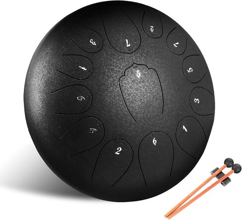 WANGSAN Steel Tongue Drum, 13 Notes 12 Inches C-Key,Handpan Drum Percussion Instrument for Beginner meditation healing Concert Yoga (Black) (Steel Drum-3) in Kuwait