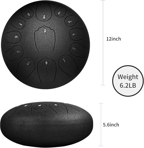 WANGSAN Steel Tongue Drum, 13 Notes 12 Inches C-Key,Handpan Drum Percussion Instrument for Beginner meditation healing Concert Yoga (Black) (Steel Drum-3) in Kuwait