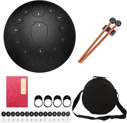 WANGSAN Steel Tongue Drum, 13 Notes 12 Inches C-Key,Handpan Drum Percussion Instrument for Beginner meditation healing Concert Yoga (Black) (Steel Drum-3) in Kuwait