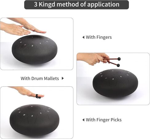 WANGSAN Steel Tongue Drum, 13 Notes 12 Inches C-Key,Handpan Drum Percussion Instrument for Beginner meditation healing Concert Yoga (Black) (Steel Drum-3) in Kuwait
