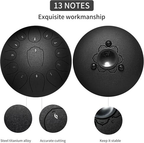 WANGSAN Steel Tongue Drum, 13 Notes 12 Inches C-Key,Handpan Drum Percussion Instrument for Beginner meditation healing Concert Yoga (Black) (Steel Drum-3) in Kuwait