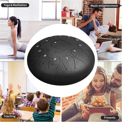 WANGSAN Steel Tongue Drum, 13 Notes 12 Inches C-Key,Handpan Drum Percussion Instrument for Beginner meditation healing Concert Yoga (Black) (Steel Drum-3) in Kuwait