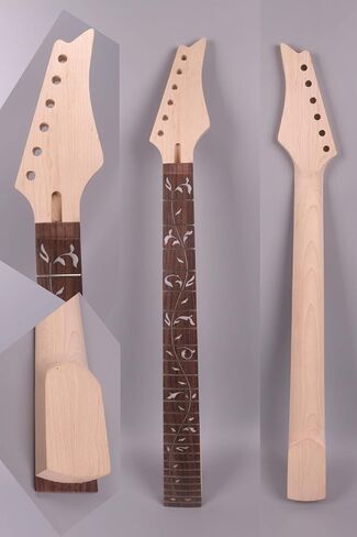 Yinfente Guitar neck 24fret 25.5inch Maple wood Rosewood Fretboard Vine Inlay Unfinished NO Paint DIY Guitar Bolt On Heel in Saudi Arabia