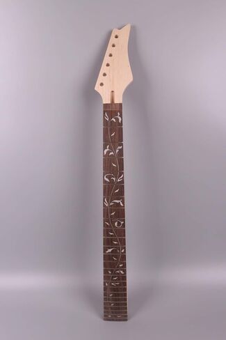 Yinfente Guitar neck 24fret 25.5inch Maple wood Rosewood Fretboard Vine Inlay Unfinished NO Paint DIY Guitar Bolt On Heel in Saudi Arabia