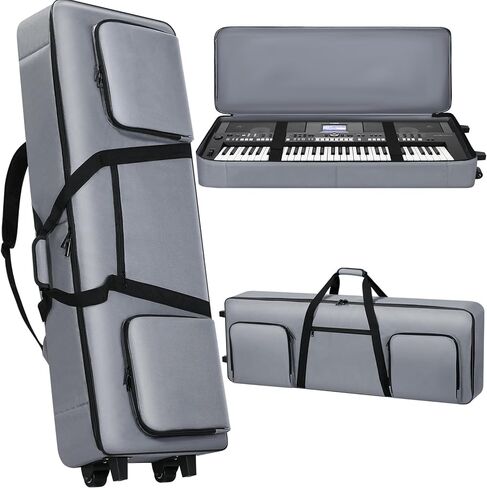 76 key Keyboard Case with Wheels (Interior Size: 50.4"x18.1"x6.3") | 76 Key Keyboard Rolling Bag Padded with Soft Handle & Padded Shoulder Strap | Portable 76 Key Keyboard Case Roller Bag (Gray) in Kuwait