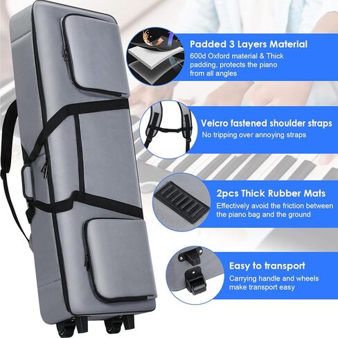 76 key Keyboard Case with Wheels (Interior Size: 50.4"x18.1"x6.3") | 76 Key Keyboard Rolling Bag Padded with Soft Handle & Padded Shoulder Strap | Portable 76 Key Keyboard Case Roller Bag (Gray) in Kuwait