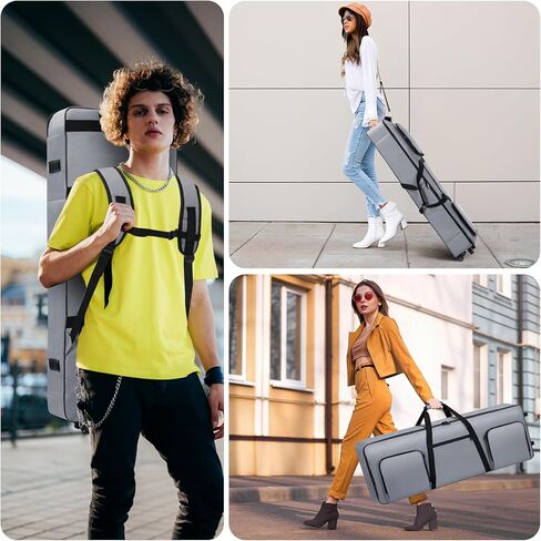 76 key Keyboard Case with Wheels (Interior Size: 50.4"x18.1"x6.3") | 76 Key Keyboard Rolling Bag Padded with Soft Handle & Padded Shoulder Strap | Portable 76 Key Keyboard Case Roller Bag (Gray) in Kuwait