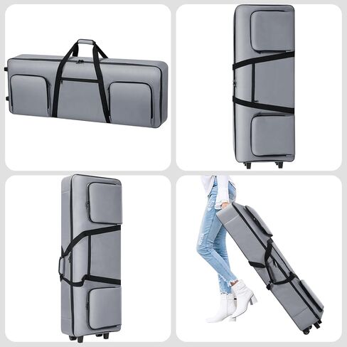 76 key Keyboard Case with Wheels (Interior Size: 50.4"x18.1"x6.3") | 76 Key Keyboard Rolling Bag Padded with Soft Handle & Padded Shoulder Strap | Portable 76 Key Keyboard Case Roller Bag (Gray) in Kuwait