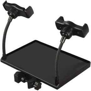 Milisten Microphone Stand Tray Holder with 2 Phone Holders, Universal Sound Card Tray, Mic Stand Clamp-On Rack Tray Holder, Adjustable Cell Phone Stand for Live Streaming, karaoke in Kuwait