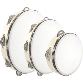 3PCS Tambourines for Adults Church, 6" 8" 10" Wood Hand Tambourines Bell Instrument Cahone Drum, Musical Instruments Hand Held Drum Bell Metal Jingles Percussion for Party, KTV in Kuwait
