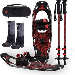 G2 21/25/30 Inches Light Weight Snowshoes for Women Men Youth, Set with Trekking Poles, Tote Bag, Gaiters,Special Fast Ratchet Binding, Orang/Blue/Red Available in Kuwait