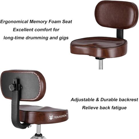 شاشازو كرسي طبل مع مسند ظهر، كرسي طبلة مبطن مع ظهر، كرسي طبل دوار مطور بارتفاع قابل للتعديل ومستقر ومريح للطبول والكيبورد وعازفي الجيتار (بني) in Kuwait