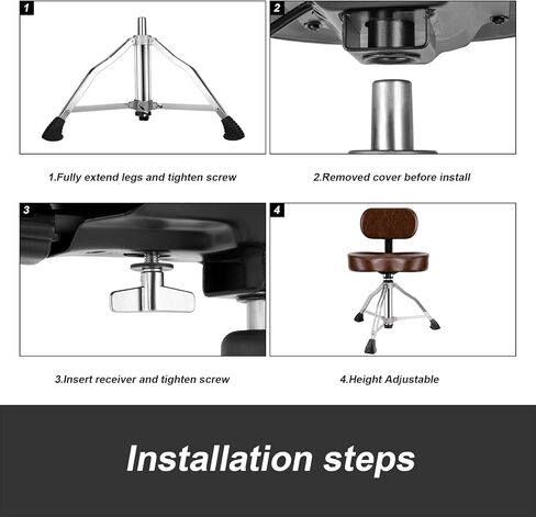 شاشازو كرسي طبل مع مسند ظهر، كرسي طبلة مبطن مع ظهر، كرسي طبل دوار مطور بارتفاع قابل للتعديل ومستقر ومريح للطبول والكيبورد وعازفي الجيتار (بني) in Kuwait