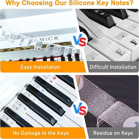 ملصقات ملاحظات من السيليكون للوحة مفاتيح البيانو ذات 88 مفتاحًا قابلة للإزالة من TinyHalo للأطفال المبتدئين، دليل ملاحظات البيانو للمبتدئين لإتقان البيانو بشكل أسرع، لا حاجة إلى ملصقات، قابلة لإعادة الاستخدام، سهلة التركيب تأتي مع بيانو in Kuwait
