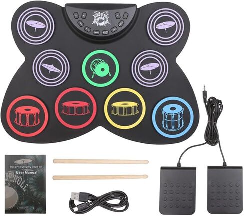 مجموعة الطبول الإلكترونية Snugeasy 9 منصات قابلة للطي لمجموعة الطبول للبالغين والأطفال مع وسادة تدريب جاك سماعة الرأس هدية رائعة لعيد الميلاد وعيد الميلاد للأطفال in Kuwait