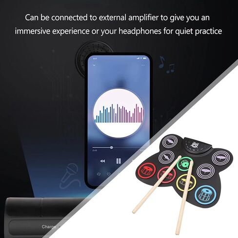 مجموعة الطبول الإلكترونية Snugeasy 9 منصات قابلة للطي لمجموعة الطبول للبالغين والأطفال مع وسادة تدريب جاك سماعة الرأس هدية رائعة لعيد الميلاد وعيد الميلاد للأطفال in Kuwait