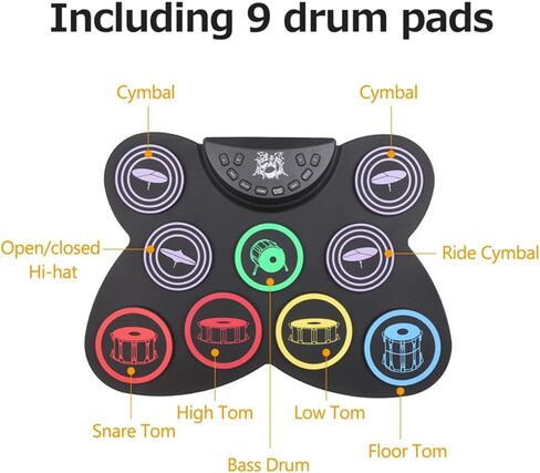 مجموعة الطبول الإلكترونية Snugeasy 9 منصات قابلة للطي لمجموعة الطبول للبالغين والأطفال مع وسادة تدريب جاك سماعة الرأس هدية رائعة لعيد الميلاد وعيد الميلاد للأطفال in Kuwait