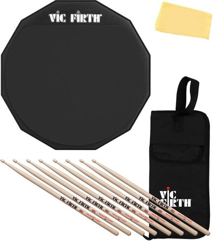 Vic Firth 6" Double Sided Drum Practice Pad Bundle with 4 Pairs of 5A Drumsticks, Stick Bag, and Austin Bazaar Polishing Cloth in Saudi Arabia