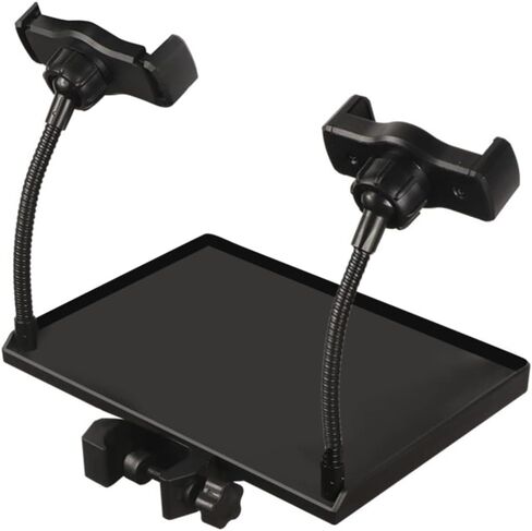 Milisten Microphone Stand Tray Holder with 2 Phone Holders, Universal Sound Card Tray, Mic Stand Clamp-On Rack Tray Holder, Adjustable Cell Phone Stand for Live Streaming, karaoke in Kuwait