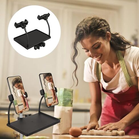 Milisten Microphone Stand Tray Holder with 2 Phone Holders, Universal Sound Card Tray, Mic Stand Clamp-On Rack Tray Holder, Adjustable Cell Phone Stand for Live Streaming, karaoke in Kuwait
