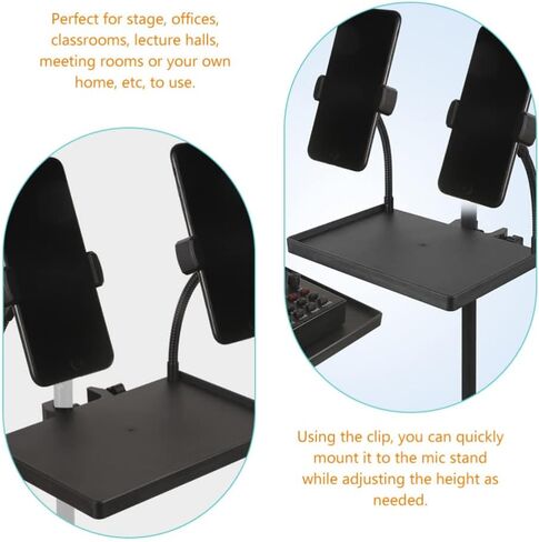 Milisten Microphone Stand Tray Holder with 2 Phone Holders, Universal Sound Card Tray, Mic Stand Clamp-On Rack Tray Holder, Adjustable Cell Phone Stand for Live Streaming, karaoke in Kuwait
