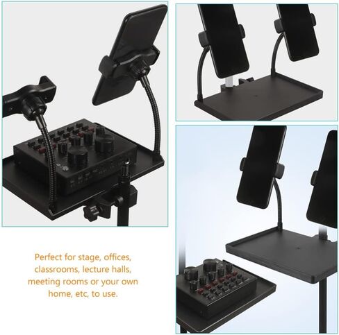 Milisten Microphone Stand Tray Holder with 2 Phone Holders, Universal Sound Card Tray, Mic Stand Clamp-On Rack Tray Holder, Adjustable Cell Phone Stand for Live Streaming, karaoke in Kuwait