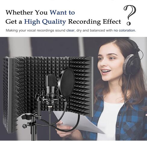 درع عزل ميكروفون قابل للطي مع حامل ملولب 3/8 انش و5/8 انش ودرع صوت ميكروفون من الفوم الممتص لاستوديو التسجيل والمدونات الصوتية والغناء والبث in Kuwait