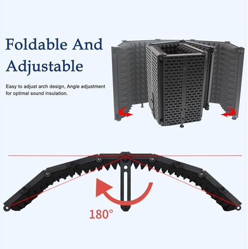 درع عزل ميكروفون قابل للطي مع حامل ملولب 3/8 انش و5/8 انش ودرع صوت ميكروفون من الفوم الممتص لاستوديو التسجيل والمدونات الصوتية والغناء والبث in Kuwait