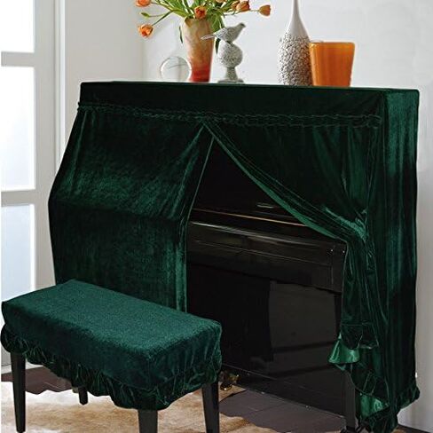 Omonic Full Piano Cover and Chair Bench Cover Cloth Art More Pleuche Decorated with Macrame for Universal Upright Vertical Piano Upright Piano Universal 118-131 be universally (Black) in Kuwait