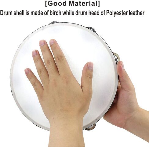 3PCS Tambourines for Adults Church, 6" 8" 10" Wood Hand Tambourines Bell Instrument Cahone Drum, Musical Instruments Hand Held Drum Bell Metal Jingles Percussion for Party, KTV in Kuwait