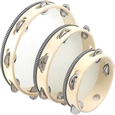 3PCS Tambourines for Adults Church, 6" 8" 10" Wood Hand Tambourines Bell Instrument Cahone Drum, Musical Instruments Hand Held Drum Bell Metal Jingles Percussion for Party, KTV in Kuwait