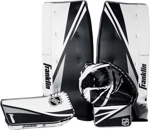 Franklin Sports Street Hockey Goalie Equipment Set - NHL Youth Street Hockey Goalie Pads - Leg Pads, Catch Glove, and Blocker - Youth Goalie Gear Black, 12" in Saudi Arabia