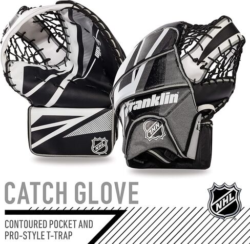 Franklin Sports Street Hockey Goalie Equipment Set - NHL Youth Street Hockey Goalie Pads - Leg Pads, Catch Glove, and Blocker - Youth Goalie Gear Black, 12" in Saudi Arabia