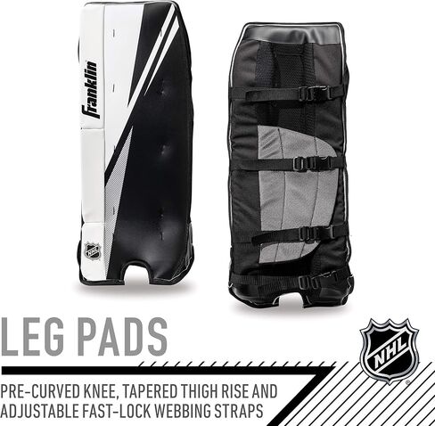 Franklin Sports Street Hockey Goalie Equipment Set - NHL Youth Street Hockey Goalie Pads - Leg Pads, Catch Glove, and Blocker - Youth Goalie Gear Black, 12" in Saudi Arabia