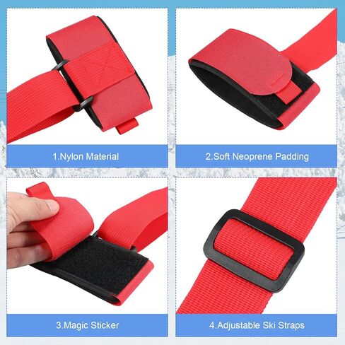 Blulu 4 Pack Ski Carrier Straps Adjustable Shoulder with Cushioned Fastener Tape Strap Loop Strong for Adults Kids in Kuwait