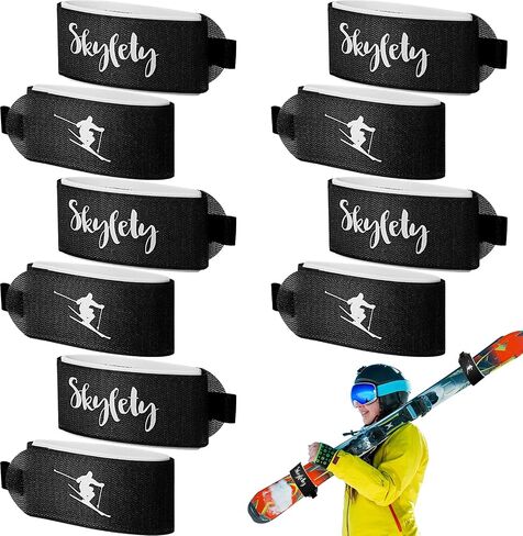 10 Pieces Ski Strap Fasteners Tape Adjustable Ski Wraps Ties for Carrying Ski Gear Winter Christmas (Black, Blue, Red, Gray, White) in Kuwait