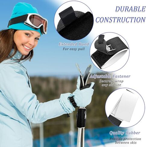 10 Pieces Ski Strap Fasteners Tape Adjustable Ski Wraps Ties for Carrying Ski Gear Winter Christmas (Black, Blue, Red, Gray, White) in Kuwait