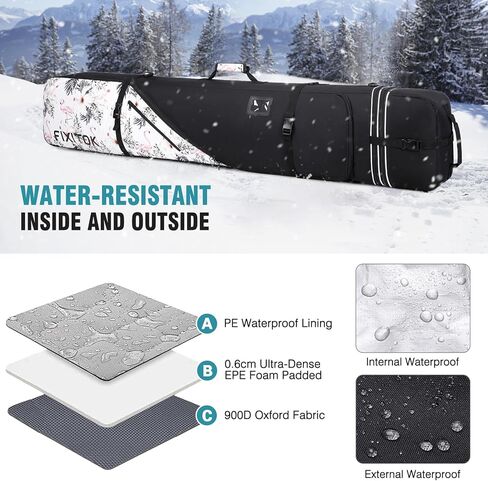 حقيبة التزلج على الجليد والتزلج من FIXITOK للسفر الجوي، حقيبة تزلج مبطنة بالكامل مقاومة للماء تناسب اللوحة والأحذية طويلة الرقبة والملابس والخوذة والعتاد، حقيبة تزلج بطول قابل للتعديل (157 سم - 181 سم) in Kuwait