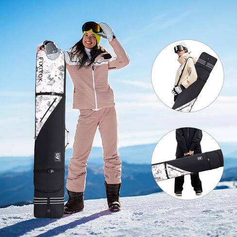 حقيبة التزلج على الجليد والتزلج من FIXITOK للسفر الجوي، حقيبة تزلج مبطنة بالكامل مقاومة للماء تناسب اللوحة والأحذية طويلة الرقبة والملابس والخوذة والعتاد، حقيبة تزلج بطول قابل للتعديل (157 سم - 181 سم) in Kuwait