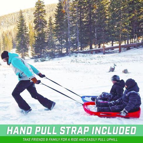 زلاجة ثلجية فاخرة لشخصين من GoSports مع هيكل مزدوج الجدران وحزام سحب ومقعد مبطن - اختر بين الأحمر والأزرق in Kuwait