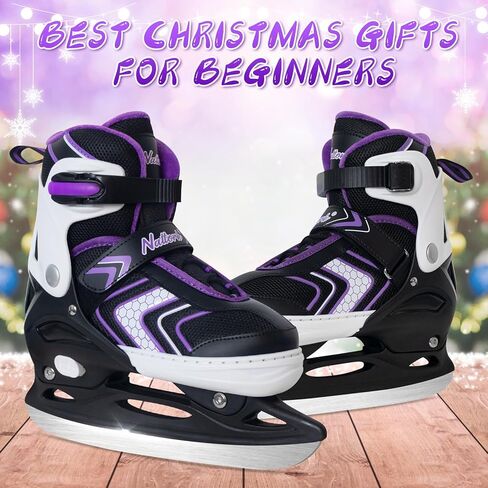 Nattork Kids Ice Skates، زلاجات هوكي الجليد للبنين والبنات، 4 مقاسات قابلة للتعديل معززة لدعم الكاحل زلاجات ثلجية حشوة ناعمة، هدية عيد ميلاد للأطفال in Kuwait