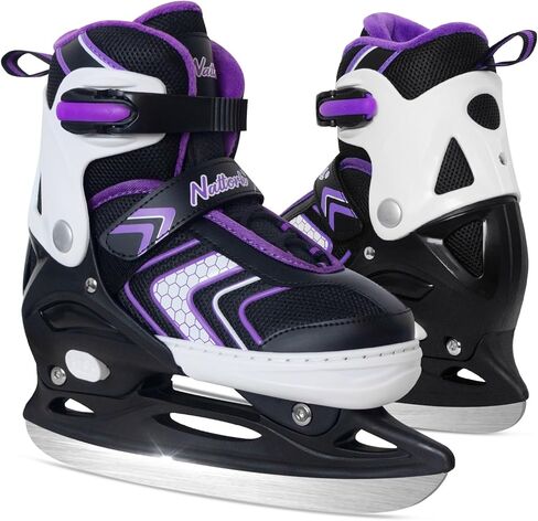 Nattork Kids Ice Skates، زلاجات هوكي الجليد للبنين والبنات، 4 مقاسات قابلة للتعديل معززة لدعم الكاحل زلاجات ثلجية حشوة ناعمة، هدية عيد ميلاد للأطفال in Kuwait